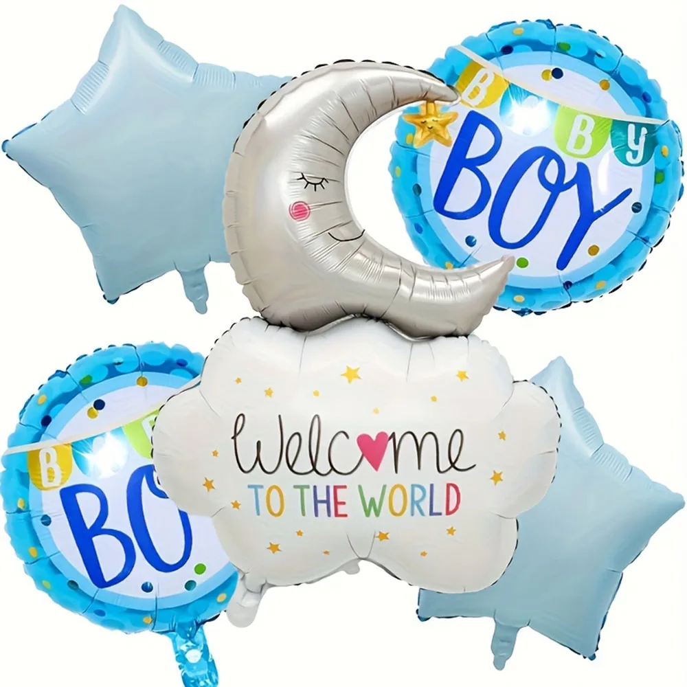 5 Stück Babyparty-Luftballons, Dekoration, Wolke, Mond, Willkommen in der Welt, blau, rosa, für Jungen und Mädchen, Geschlecht offenbaren, Dekoration
