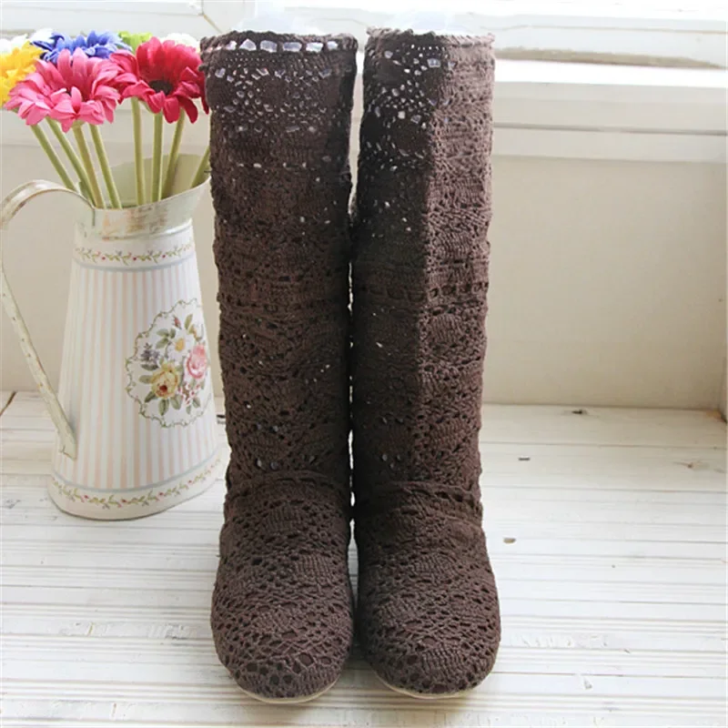 Platform Boots Women Boots Crochet Summer Boots New Shoes Lace Hollow Crochet Boots XL Hollow Fashion Women's 34-43 Zapatos De Mujer