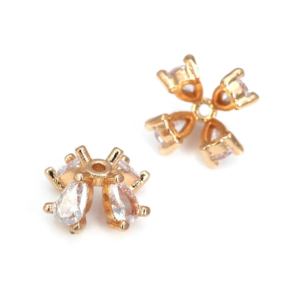 10 Uds. De latón y circonita de Color dorado de 18K, tapas de cuentas de flores, joyería, pendientes, suministros para hacer cuentas, accesorios Diy - details 11