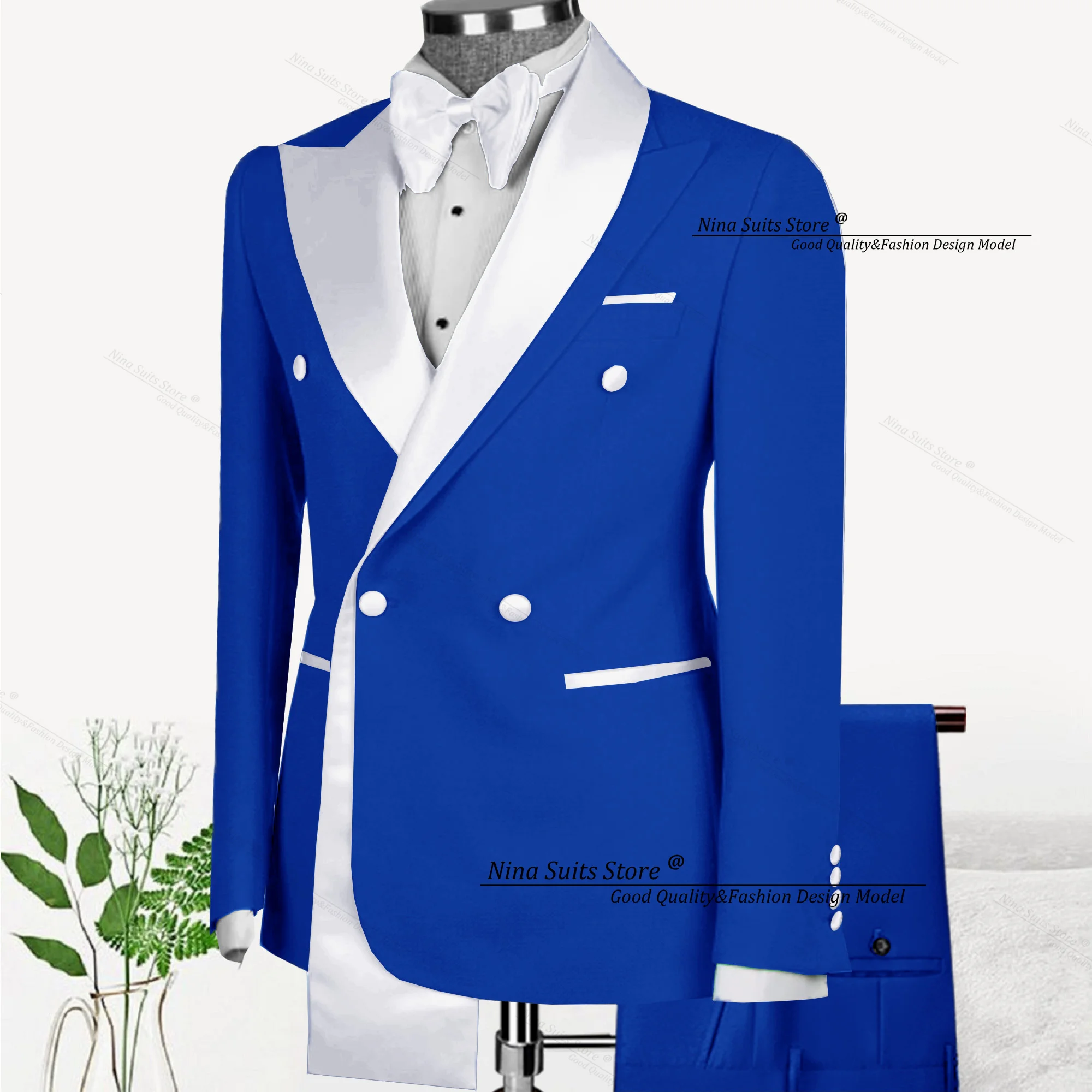 Men Suits 2-piece Set Including Jacket and Pants Royal Blue