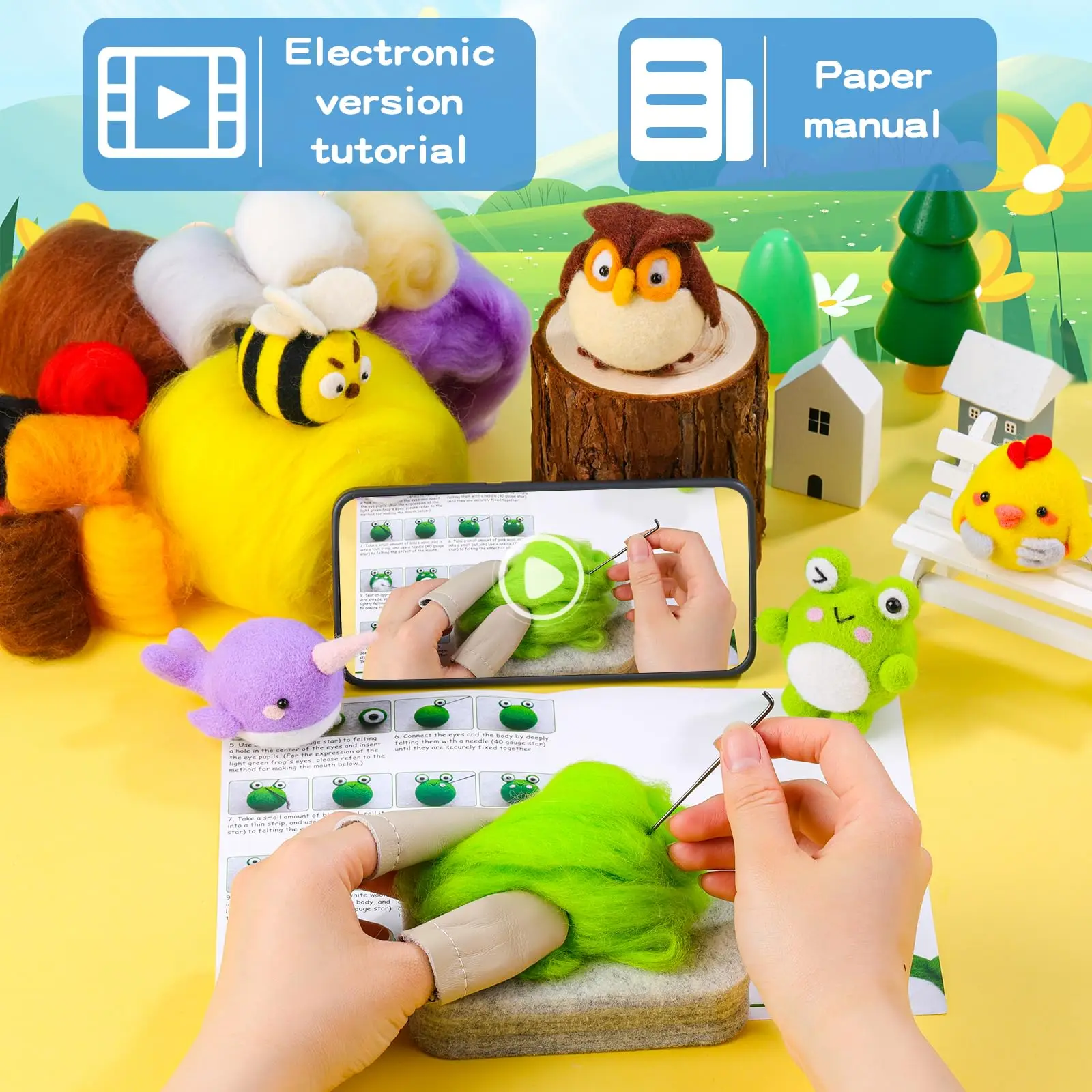 Animal Felting Kits 5PCS For Beginners Adults Wool Felting Kit Including Wool Roving Foam Pad Instructions For DIY