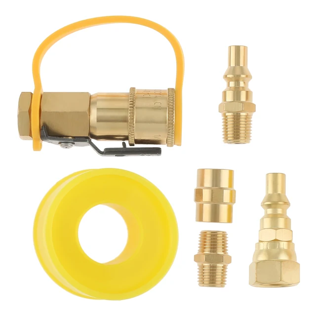 1/4 "Rv Propán Gyors Csatlakozás Illesztő Adapter Készlet Sárgaréz Lezáró Szelep Teljes Áramlású Dugó 3/8 Hüvelykes Női És Férfi Npt Szál Tömítőszalag