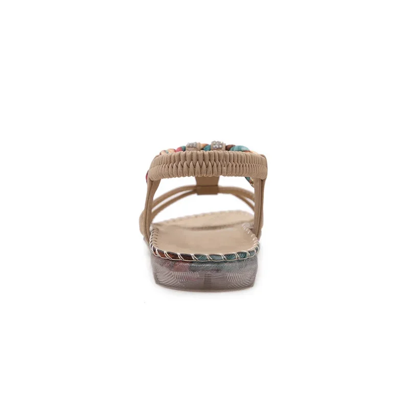 BEYARNE Boho Bohemian National Rhinestone Crystal Diamond Flat Shoes Women Sandals Summer Ethnic Beach Casual Shoes Plus Size45 Women Shoes Women Sandals
