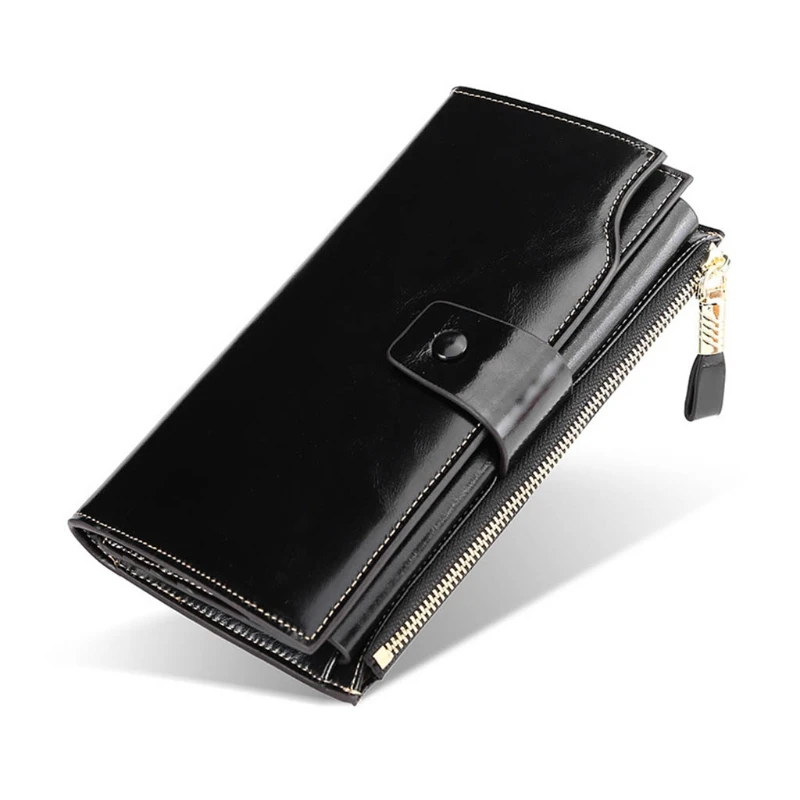 Multifunctional Womens RFID Blocking Large Capacity Luxury Waxed Split Leather