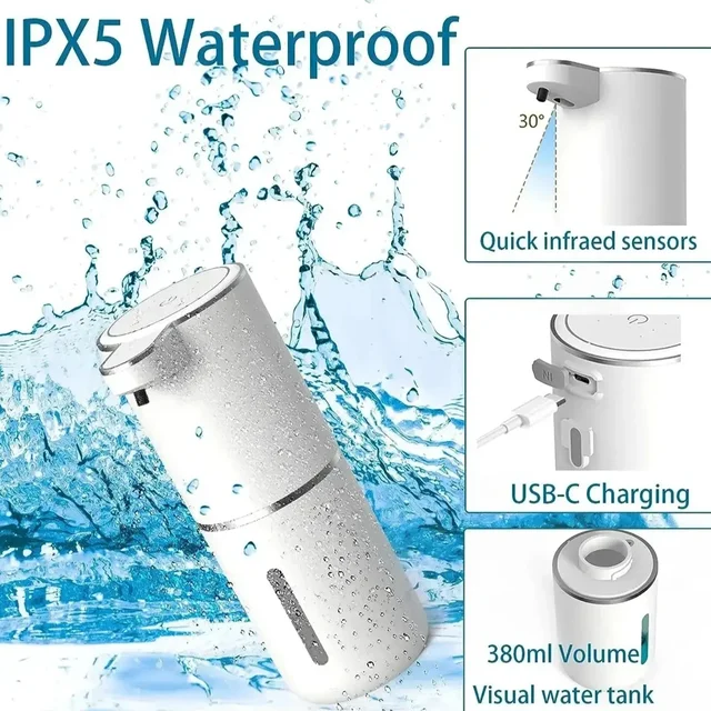 Automatic Touchless Foaming Soap Dispenser – 380ml USB Rechargeable Electric Soap Dispenser with 4 Adjustable Foam Levels 4