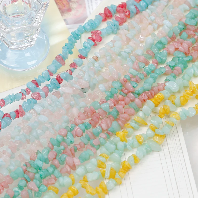 

Macaron natural irregular crushed stone white jade rough stone loose beads beaded DIY earrings necklace bracelet material