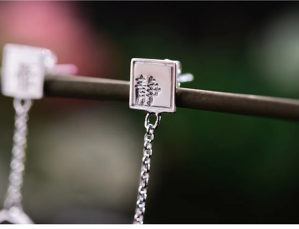 Silver Handmade Natural Stone Flower With Vase Drop Earrings