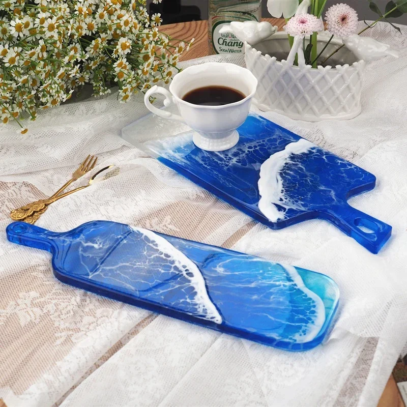 8 Types Large Round Rectangle Handle Tray Resin Molds Coaster Silicone Mold For DIY Crystal Epoxy Resin Coaster Home Decoration 4