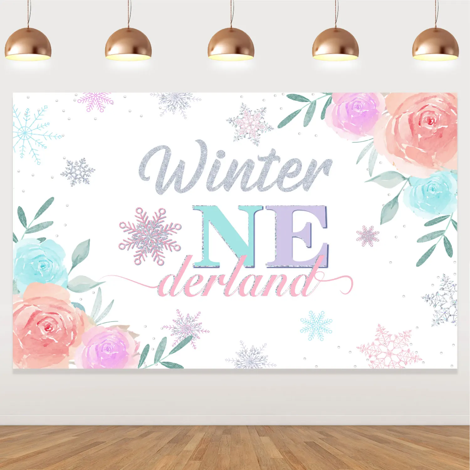 

Winter Snowflake Birthday Decorations Winter Onederland 1st Birthday Backdrop Banner for Girls First Birthday Photo Background