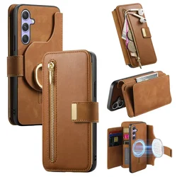 Detachable Leather Zipper Wallet Phone Case Cover - Samsung A17 5G (4G) (Brown)