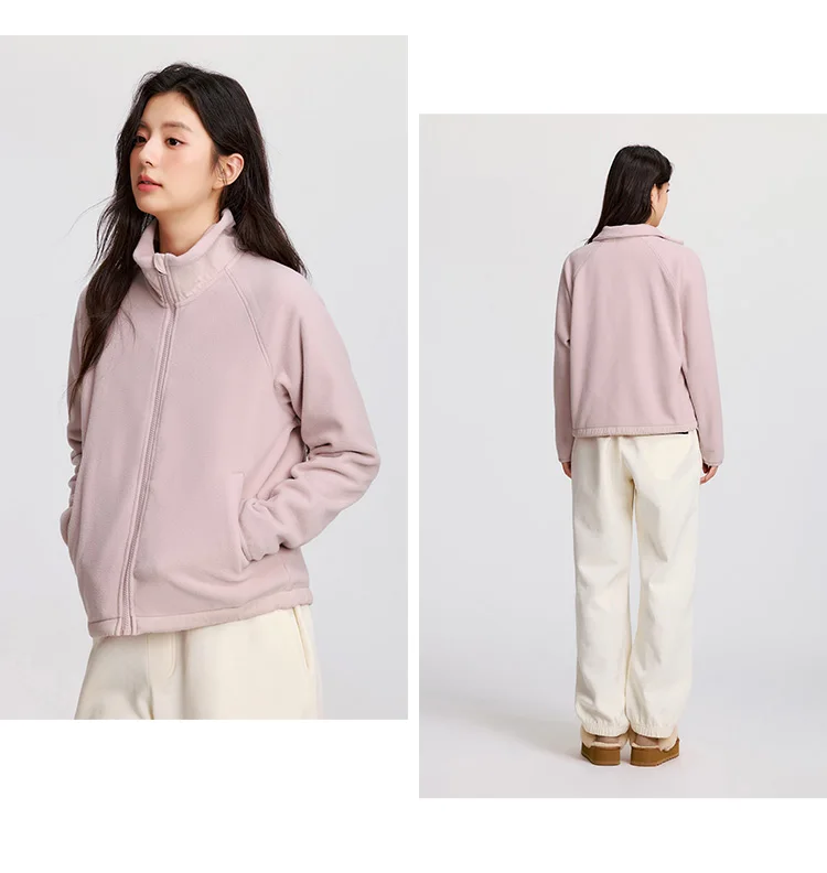 Coat Women Antistatic Polar Fleece Loose New Winter Stand-Up Collar Raglan Sleeve Jacket