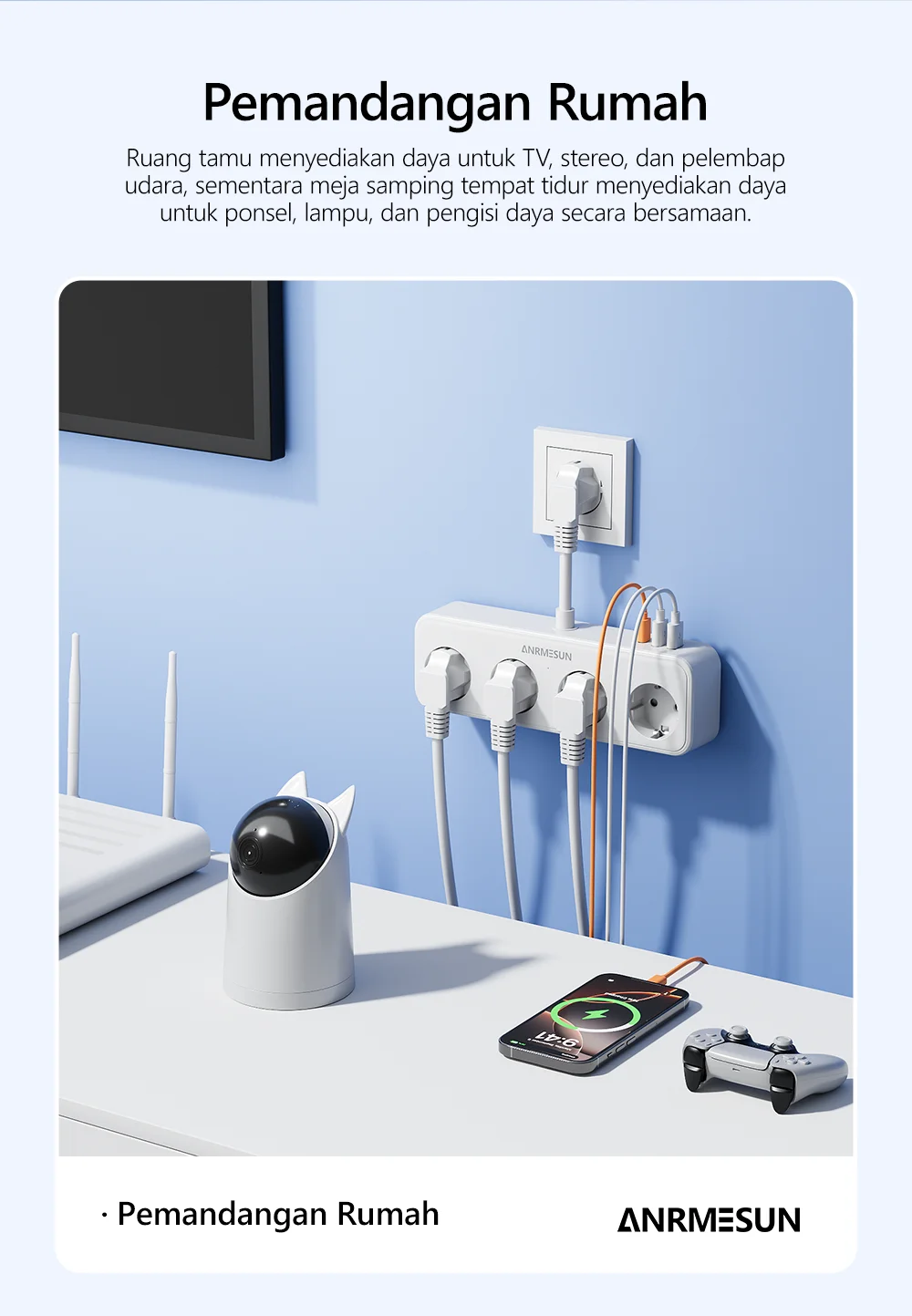 EU Power Strip With 2 USB A And 1 Type C Port 4 AC Outlet Fast Charge Electrical Extension Socket Sce3e689b02c045c1bc097e4676091578g