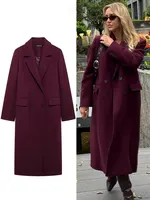 HH femmes mode bordeaux manteau Double boutonnage à manches longues revers mélanges veste automne hiver haute rue vêtements d'extérieur 1
