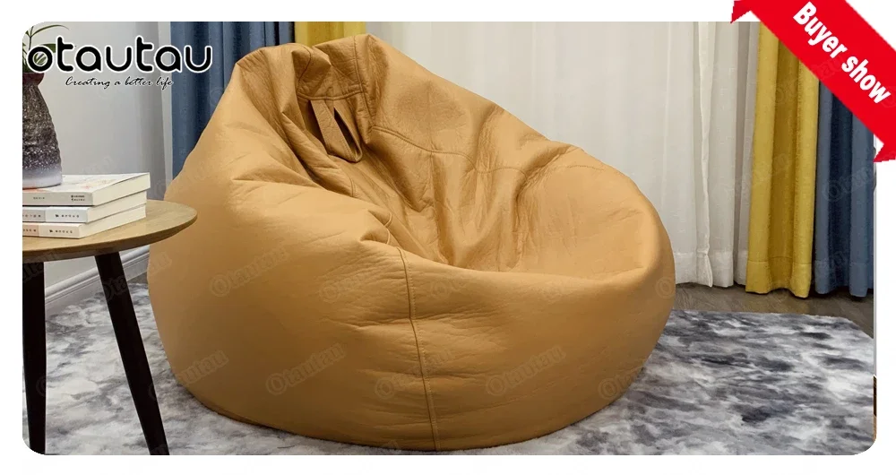 Description Picture 3 of itemOTAUTAU 2.3/3.3ft Luxury Bean Bag Covers No Filler Faux Leather Waterproof Lazy Sofa Pouf Chair Outdoor Beanbag Couch Puff DD004
