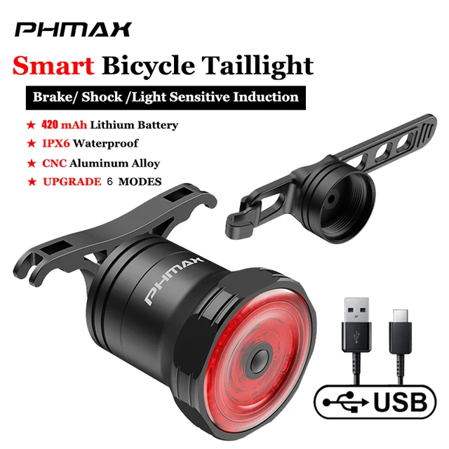 PHMAX Smart Bike Tail Light Auto On/Off Brake Sensing Rear Lights