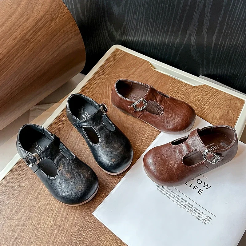Leather Shoes Girls Shoes Girls Flats Children's Flats Spring Autumn T-trap