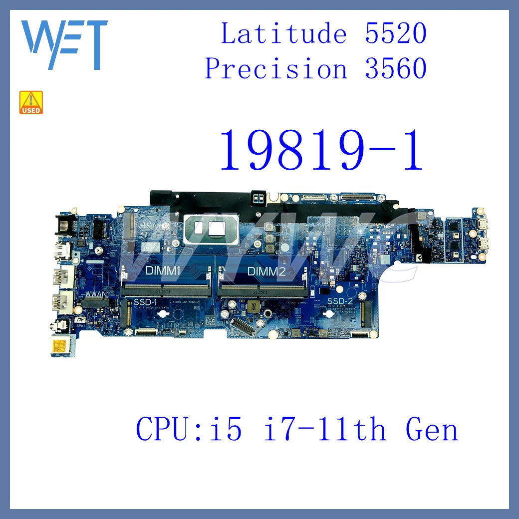 19819-1 Con Scheda Madre Per Notebook Cpu I5 I7-11Th Gen Per Scheda Madre Per Laptop Dell Latitude 5520 Precision 3560 Testata Al 100% Funzionante