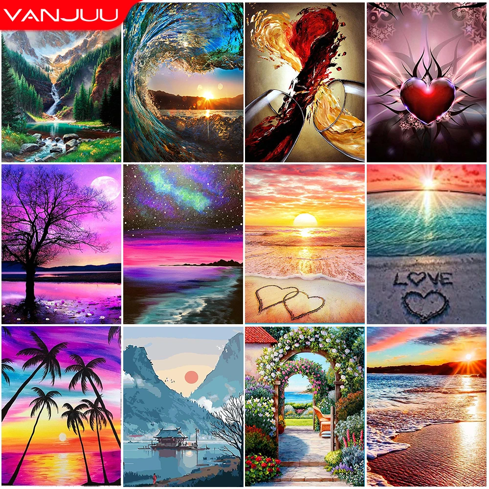 5D Scenery Diamond Painting DIY Landscape Diamond Mosaic Sunset Rhinestone Embroidery Full Drill Cross Stitch Kit Home Decore