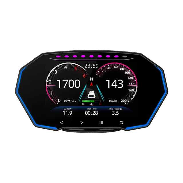 Compteur de vitesse universel HUD OBD + GPS, affichage tête haute, alarme  de survitesse, lumière ambiante, système d'avertissement - AliExpress