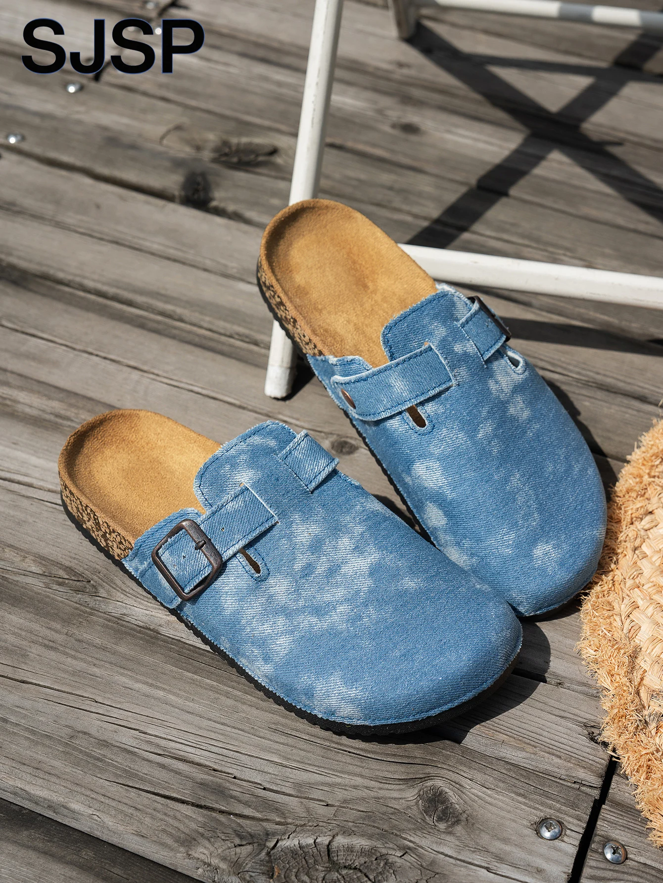 2025 New Model for All Seasons, Autumn and Winter Women's Indoor and Outdoor Non-Slip Fashionable Casual Shoes, Cork Thick-Soled Flat Half-Toe Slippers, Slip-On Slippers, Casual Buckle Design Suitable for All Seasons and Outdoor Activities
