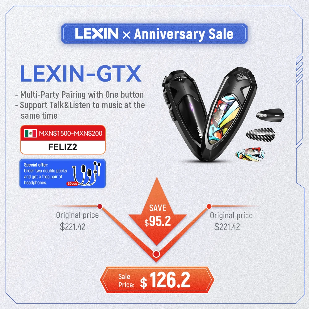 New 2023 Lexin GTX Intercom Bluetooth For Motorcycle Helmet Headset Support Intercom& Listen to Music At One Time10 Riders 2000m lexin b4fm x motorcycle intercom