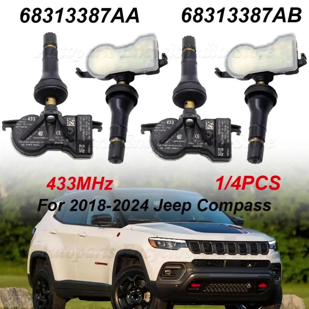 1/4 шт. датчик давления в шинах TPMS Jeep 68313387 AB для Compass 2018-2024 гг. AA 433 МГц