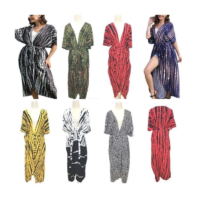 

2023 Beach Dresses Kaftans for Women Tie Dye Striped Bikini Cover Ups Side Split Summer Beachwear Swimsuits Dropshipping