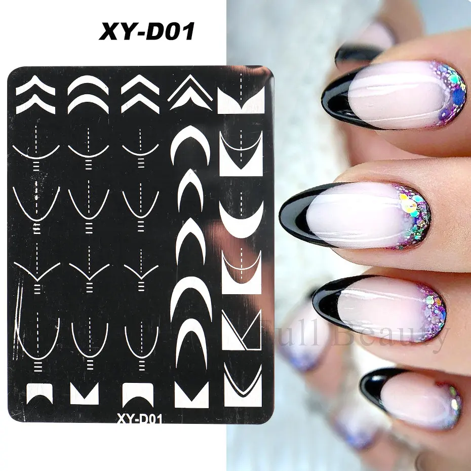 

French Nail Art Stamping Plate Geometry Wave Line Drawing Templates Flower Love Lace Stamp Nail Charm Mold Stencil Tools