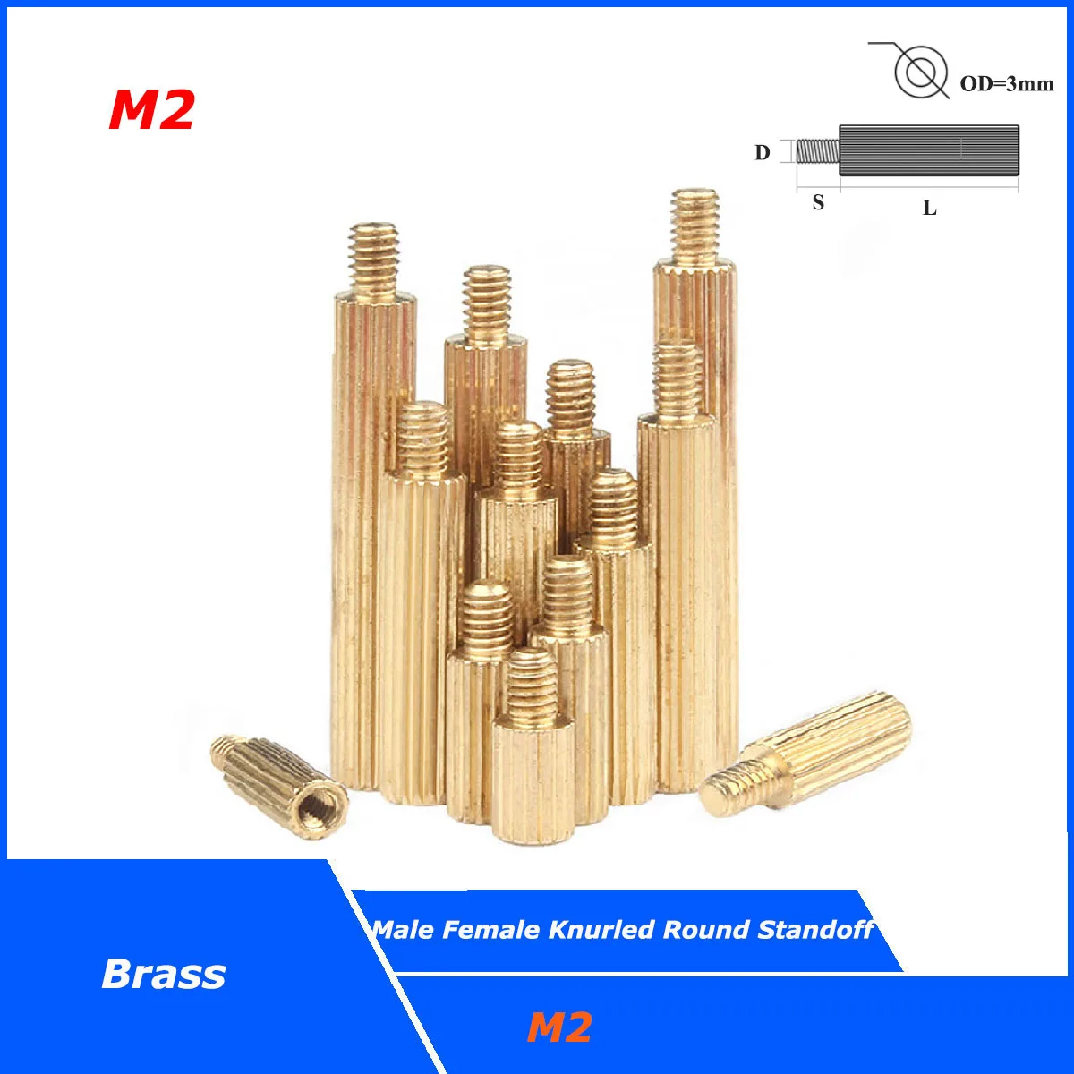 

M2 Brass Round Knurl Male to Female M-F Standoff Pillars PCB Motherboard Spacers Screw Stud M2*L+3mm / L=3-40mm
