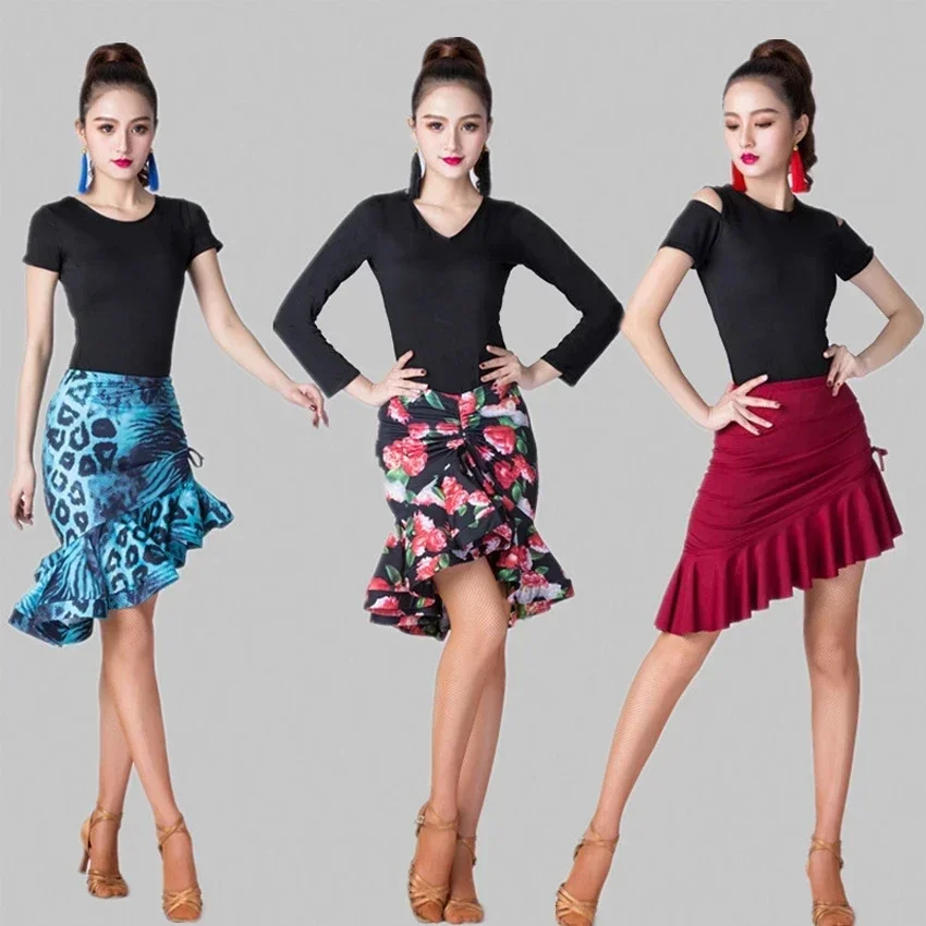 Dance Dress Leopard Print Women Classic Latin Dance Costumes Asymmetrical Ruffle Mermaid Skirt Lady Salsa Chacha Tango Rumba Dress