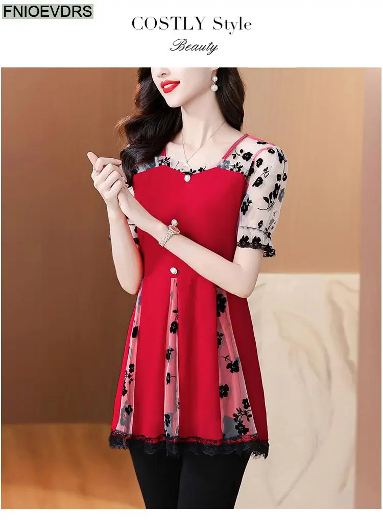 Hot Sales Autumn 2024 Women European Fashion Elegant Black Shirt Sheer Mesh Ruffles Casual Tunic Belly Peplum Tops And Blouses