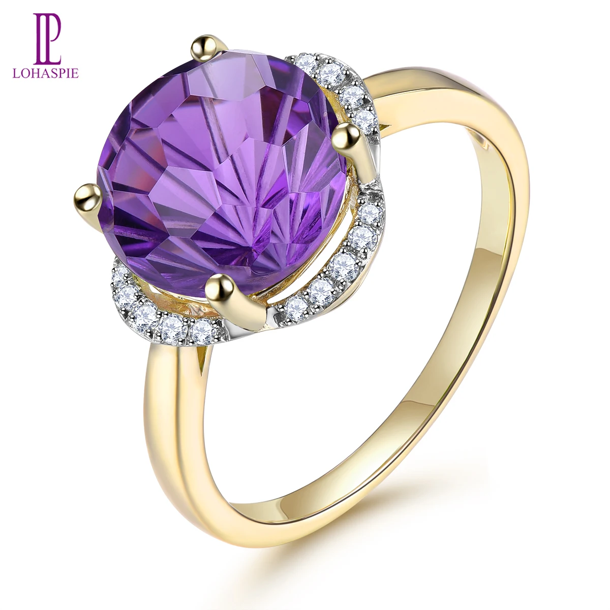 Anelli In Oro Giallo 9 Carati Con Diamante Ametista Naturale Anelli Di Fidanzamento Da Donna In Stile Romantico Di Lusso Con Pietre Preziose Originali