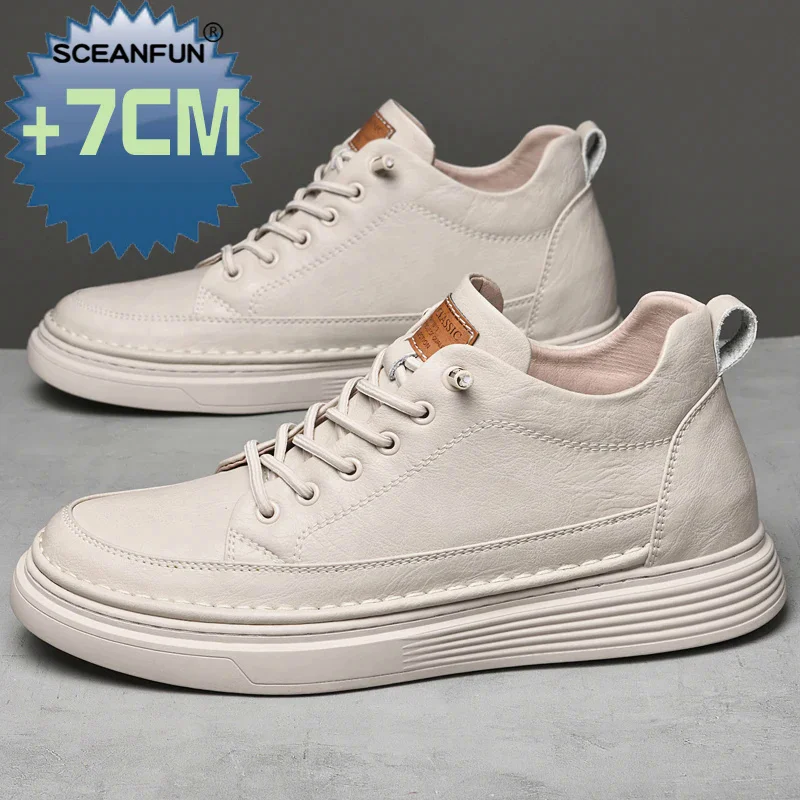 Men Sneakers Elevator Shoes Hidden Heels Heighening Shoes For Men Increase Insole 7CM Sports Casual Genuine Leather Designer 3
