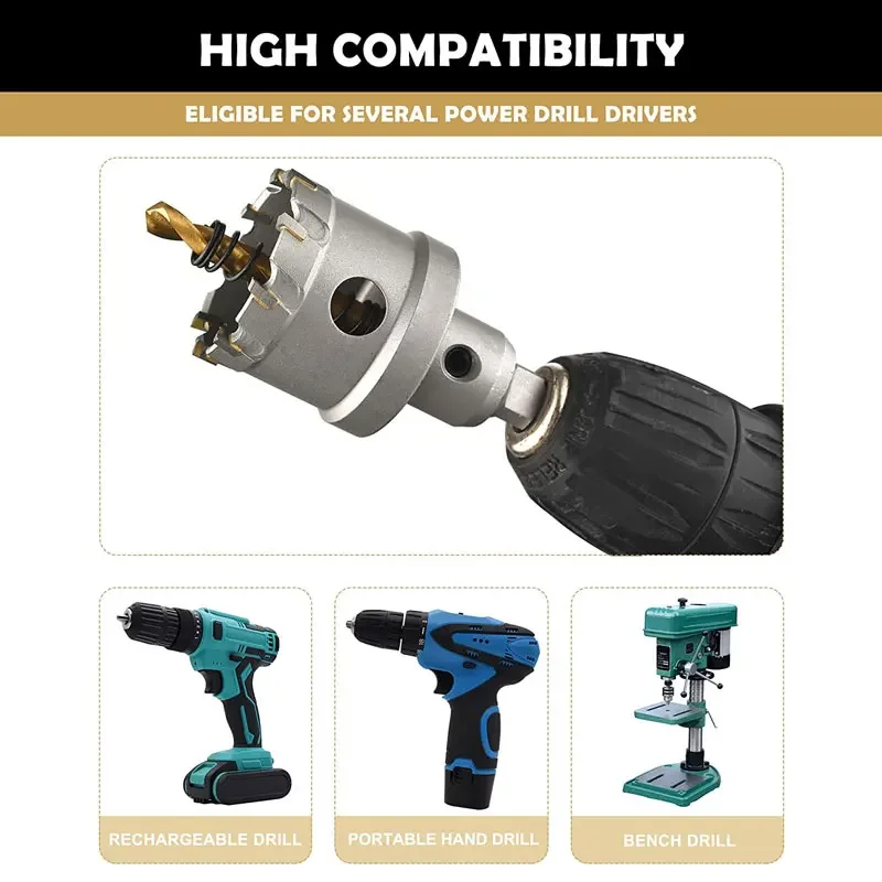 5Pcs Carbide Tip HSS Drill Bit Hole Saw Set Stainless Steel Metal Alloy 16/18.5/20/25/30mm Woodworking Tools