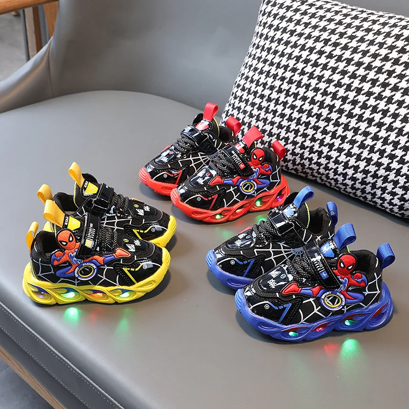 Boys Glowing Light Up Kids Sneakers Spider-Man Single Sneakers LED Luminous Children's Shoes