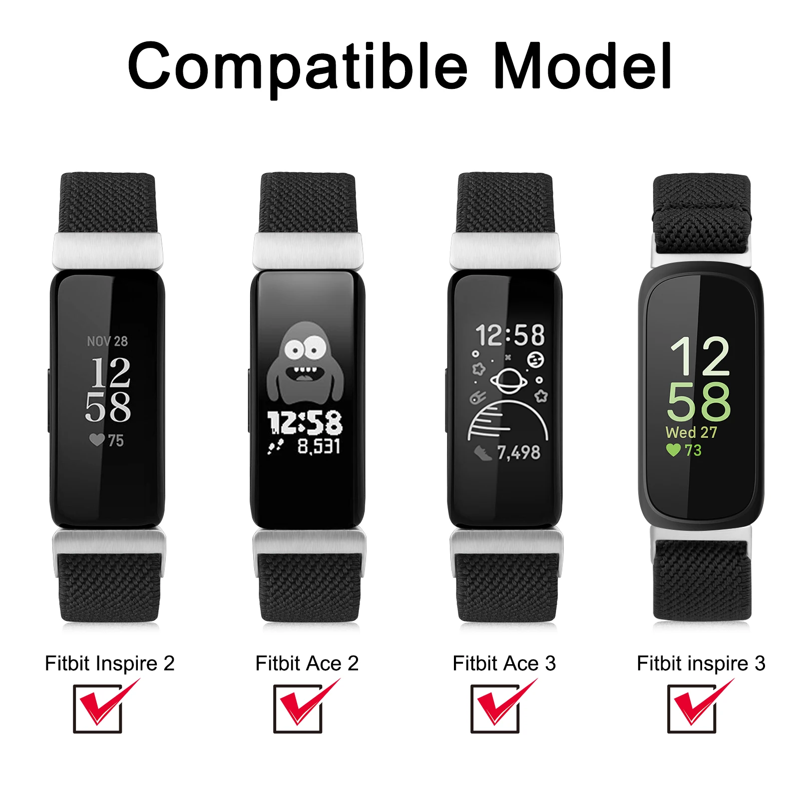 Adjustable Elastic Nylon Wristband Strap Bracelet for Fitbit Inspire and Ace Series