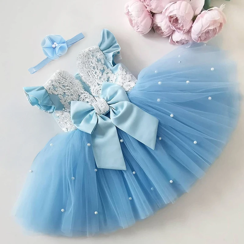 Summer Princess Toddler Kids Girls Tutu Dress Party Wedding 1 to 5 Years Birthday Dresses For Girl Pearl Bow Costumes Lace Gown girls dress princess costume kids clothes