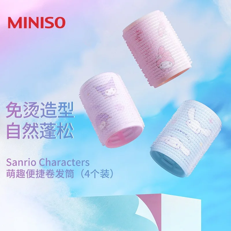 

4 pcs/box MINISO Sanrio Cute Convenient Curly Hair Barrel Artifact Kuromi Cinnamoroll Hair Root Fluffy Clip Bangs clip Girl Gift