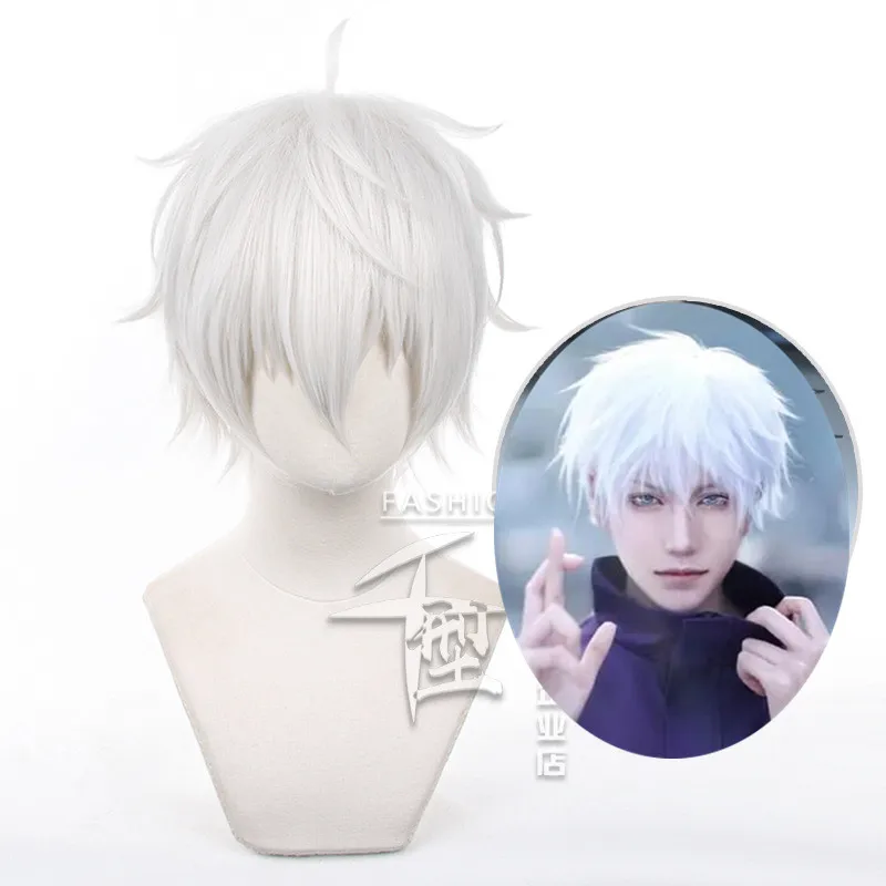 

Anime Jujutsu gojo satoru cosplay wig role play short white silver hair costumes