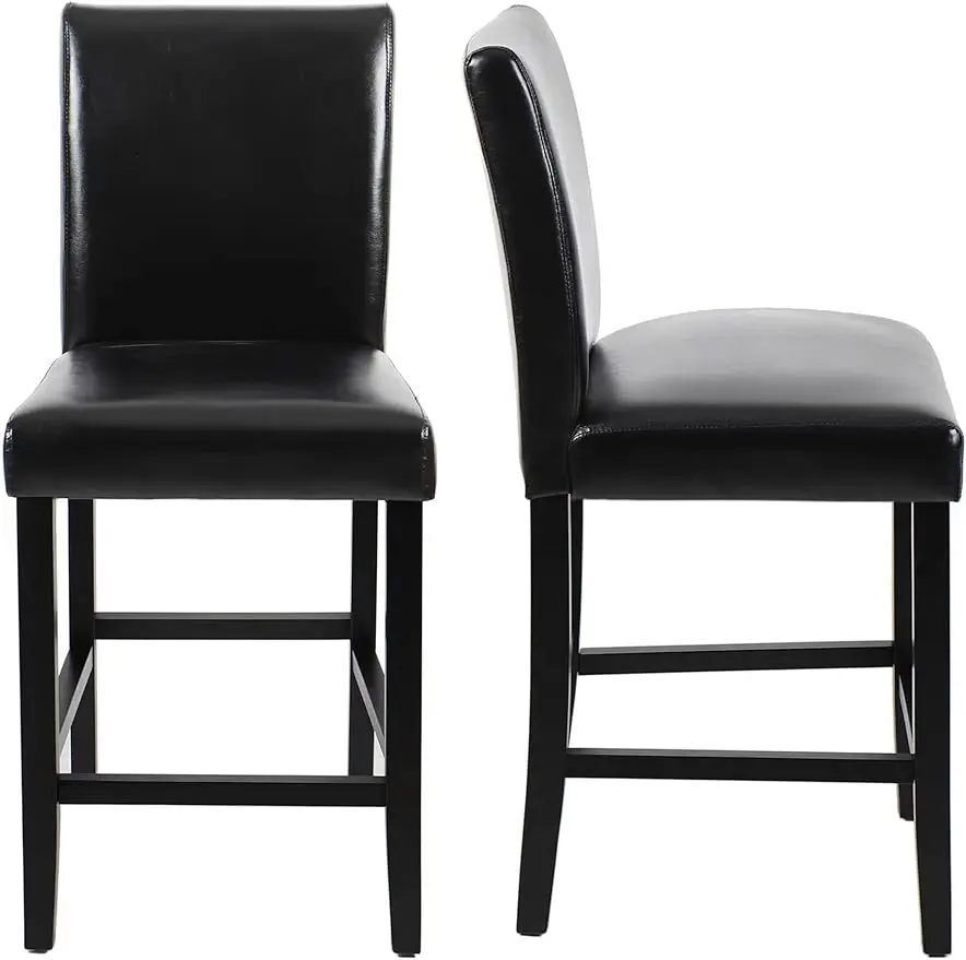 

GOTMINSI Set of 2 Classic 24 Inches Counter Height Stools Upholstered Bar Stools with Solid Wood Legs and Black Leather (PU Blac
