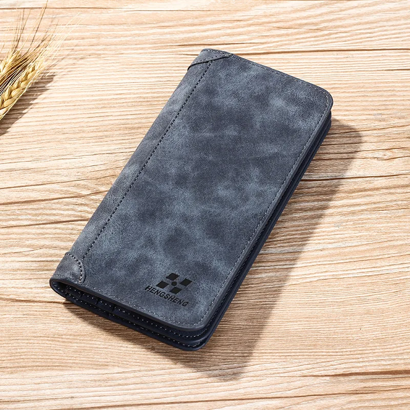 Men Wallet Vintage PU Leather Frosted Long Wallets Coin Pocket ID Card Holder Money Bag