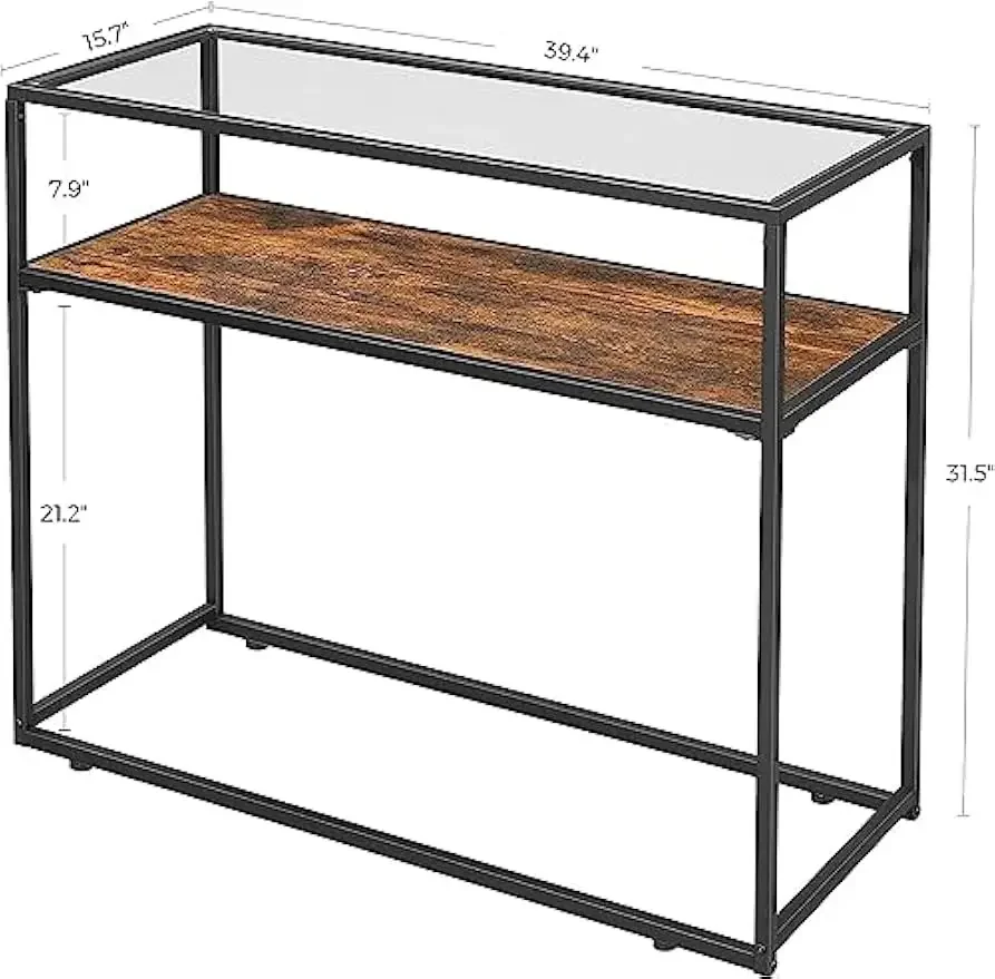 Console Table, Sofa Desk with Steel Frame and Glass Top, Easy Assembly, Ideal for Entryway, Hallway,2 Tempered Large Shelves