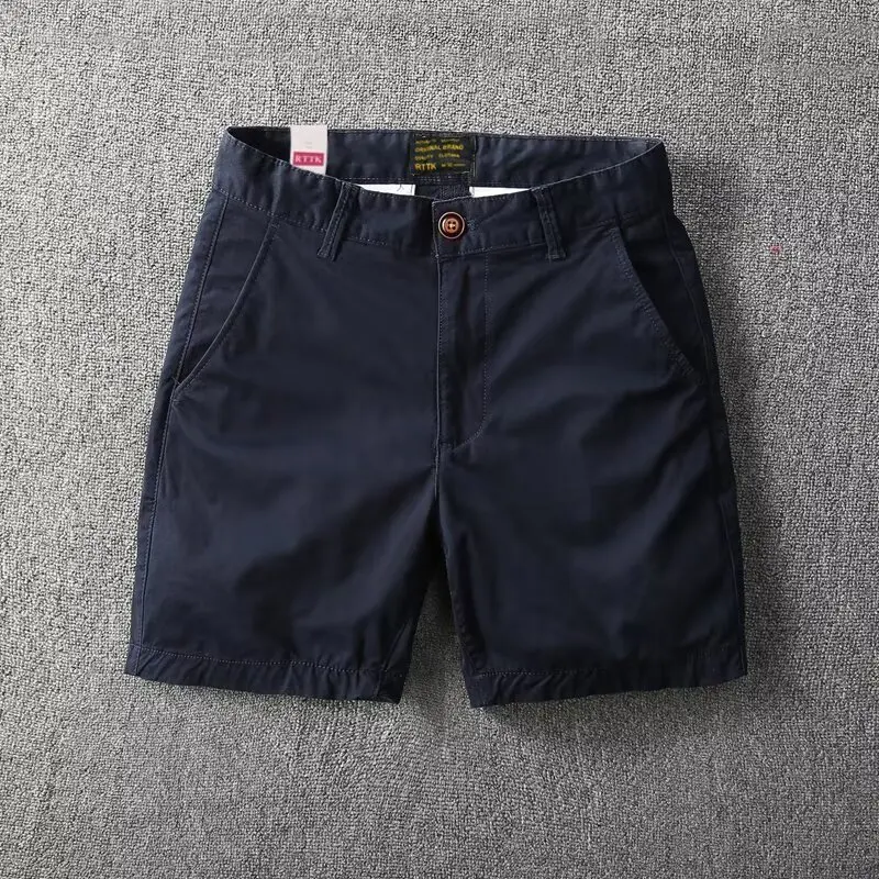 Summer Textured Washed Men's Casual Shorts Trendy Men's Soil Pure Cotton Solid Color Versatile Slim Fitting Workwear Capris mens sports shorts