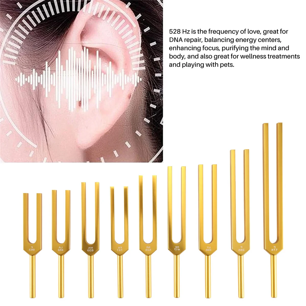 Tuning Fork Set - 9 Tuning Forks for Healing Chakra,Sound Therapy,Keep Body,Mind and Spirit in Perfect Harmony- Gold 6