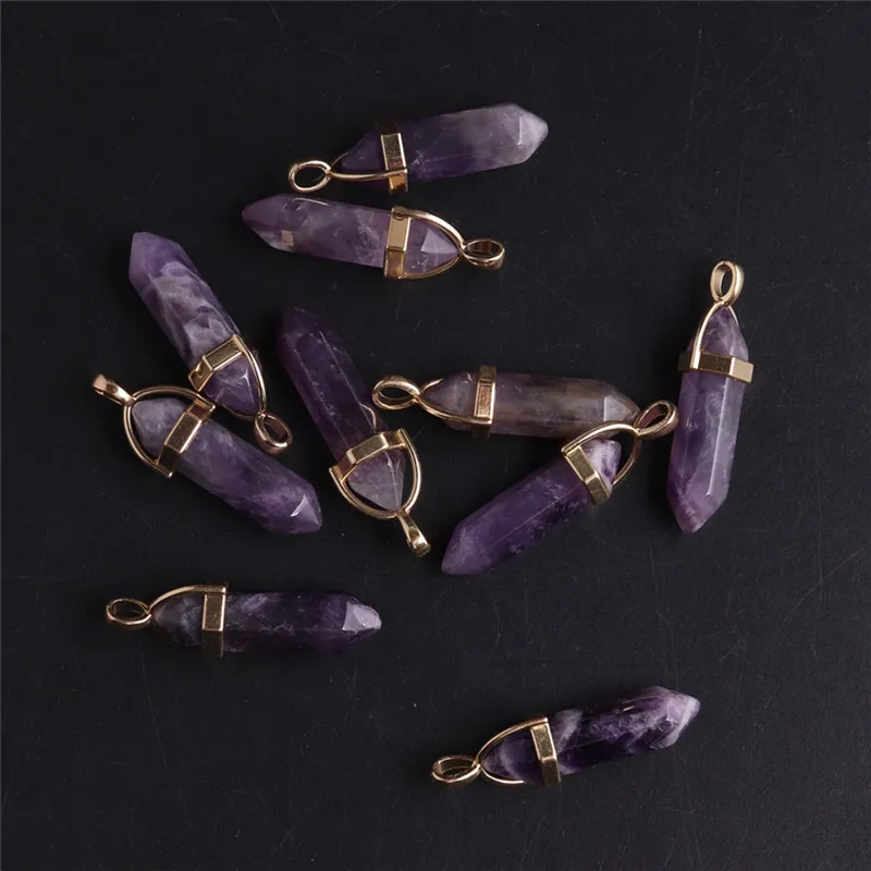 Natural Stone  Hexagonal Prism Healing Crystal Charms Pendants For Diy Earrings Necklace Jewelry Making