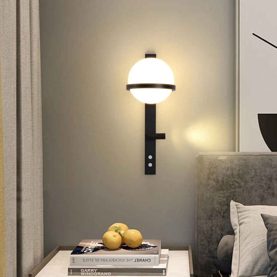

Nordic bedside Glass Globe Ball LED Wall Light Adjustable Bedroom Reading Spotlight Wall Lamps Aisle TV background wall lamps