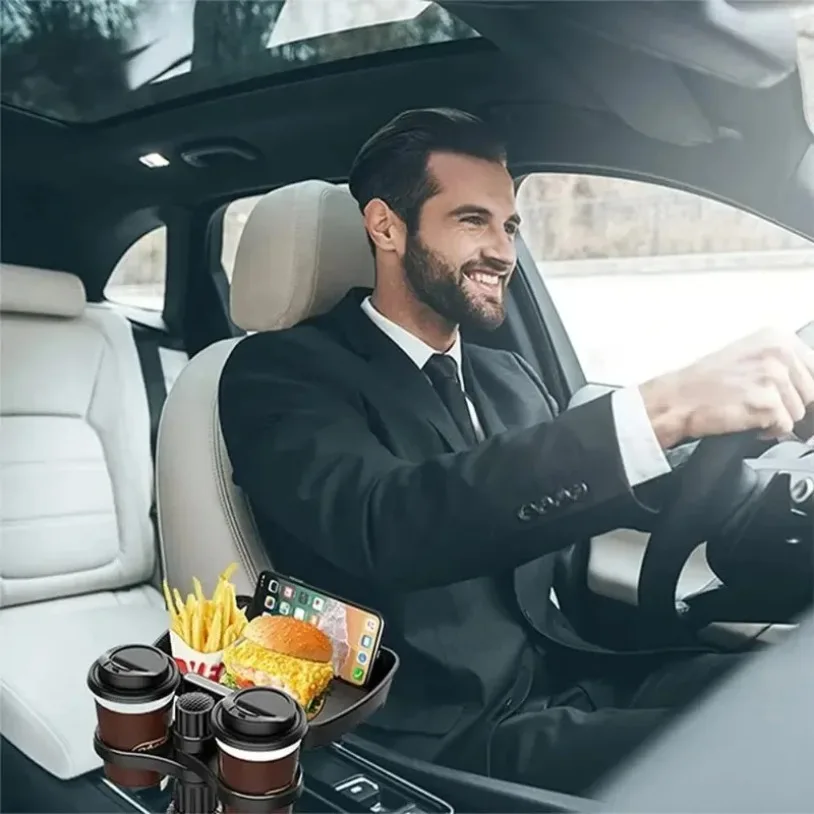 VIKEFON Car Cup Holder Expander Tray Detachable 360° Rotation Car Beverage Storage Rack Cup Holder Food Trays Eating Tray Table