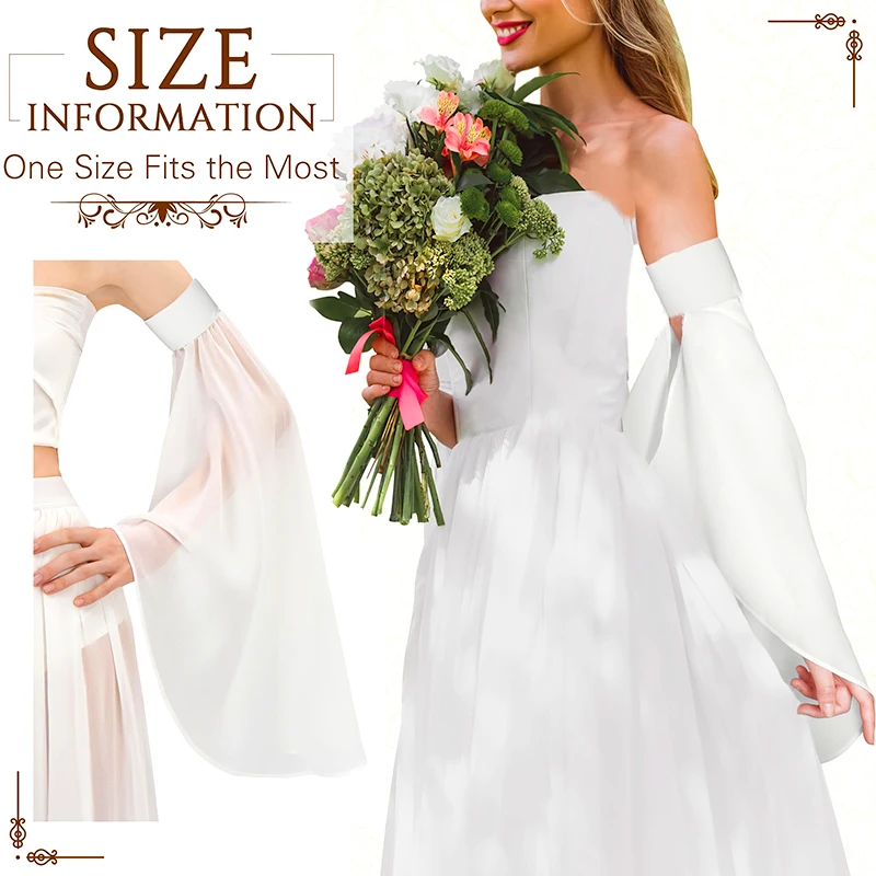 1 pair Gothic Chiffon Wedding Sleeves Women's Removable Puffy Long Gloves Ruffles Trumpet Sleeves Sunscreen Bride Accessories