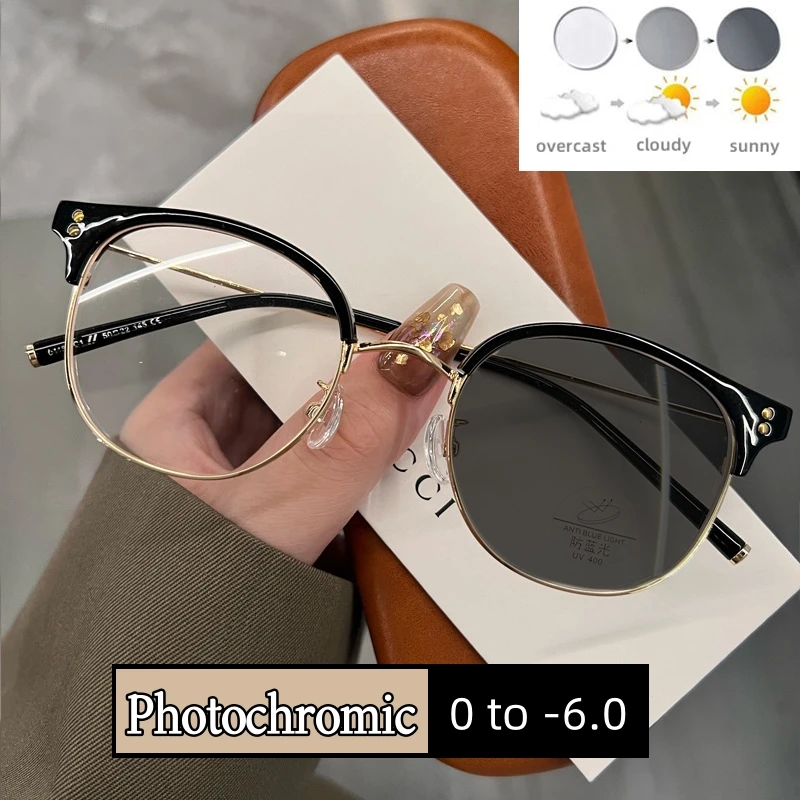 

Smart Outdoor Changing Color Minus Diopter Eyeglasses Trendy Photochromic Myopia Glasses Near Sight Sunglasses Optical Eyewear