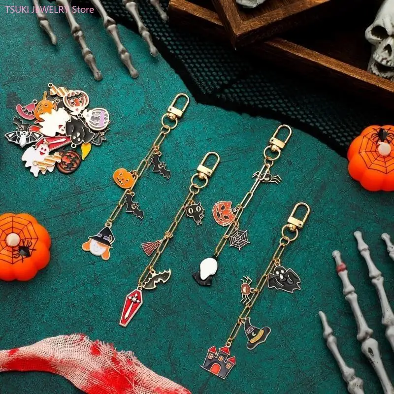 62KE 237-teiliges Schlüsselanhänger-Set mit Kürbis-Fledermaus-Motiv, Metall-Schmuck-Bastelbedarf, Werkzeug – Detail 1